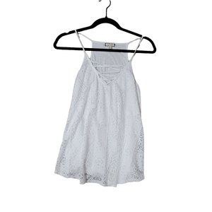 Medium Eyeshadow White Lace Tank Spaghetti Strap Crisscross V-Neck 1069